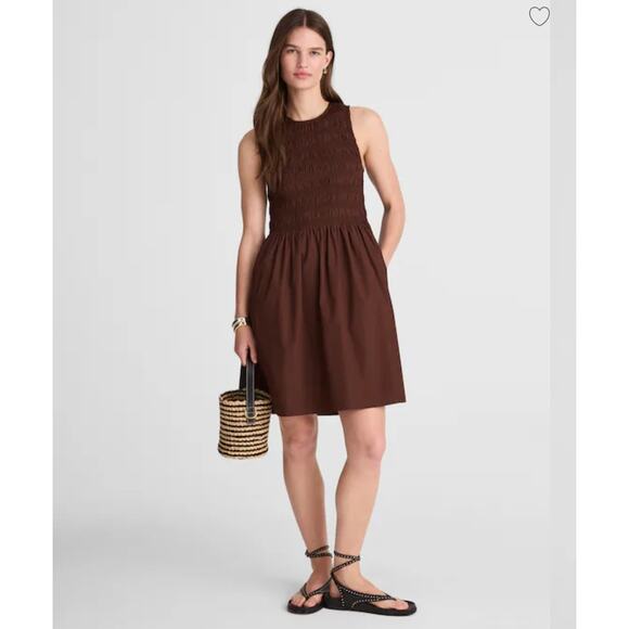 NWT Madewell The Melody Smocked Mini Dress Size Large Brown Retail $148 - Picture 1 of 6
